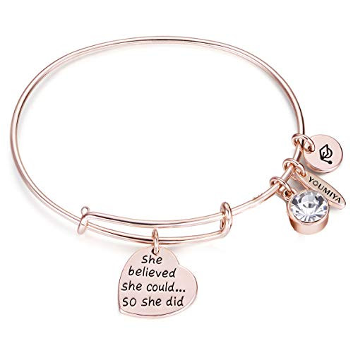 Graduation Gifts Bracelets for Women 2019 Graduation Cap Bracelets She Believed She Could So She Did Adjustable Bracelet Bangle for Women Rose Gold