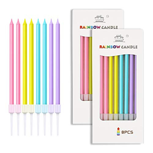 BEANLIEVE Colorful 16-Count Birthday Candles - Birthday Candle Long Thin Cake Candles Cupcake Candles for Birthday Wedding Lucky Party Decoration