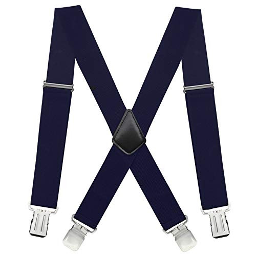 Loritta Suspenders for Men Heavy Duty X-Back Adjustable Elastic Straight Clip Suspenders06 navy suspenders