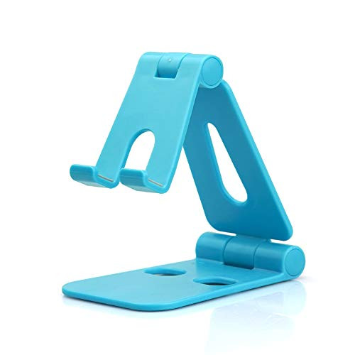 Adjustable Cell Phone Stand Foldable Cell Phone Holder for Desk Mobile Phone Cradle Compatible with iPhone 11 Pro Xs Xs Max Xr X 8 iPad Tablets Plastic Blue