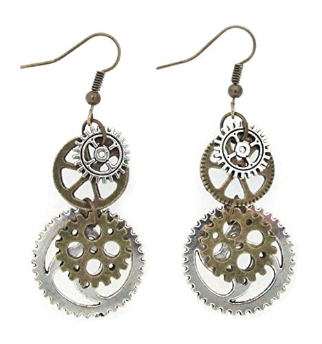 Best Wing Jewelry Antique-Bronze-Tone Gear Earrings