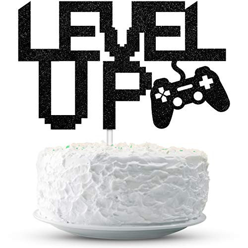 Level Up Cake Topper Video Game Party Cake Decoration Glittery Birthday Cake Topper Gaming Theme Party Favor Supplies