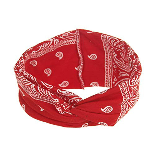 Womens Bandana Turban knotted Yoga Paisley Boho Headband Red Womens Bandana Turban knotted Yoga Paisley Boho Headband Red
