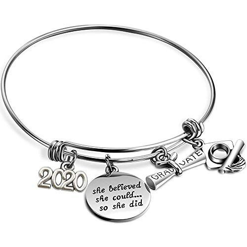 Jude Jewelers Stainless Steel Class 2020 Graduation Inspirational Mantra Bangle Bracelet She Believed She Could So She Did