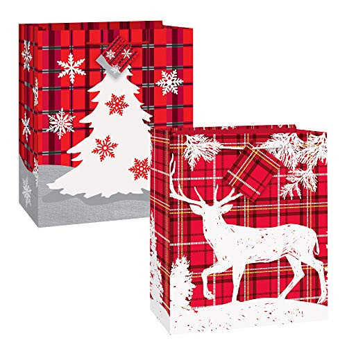 Unique Medium Christmas Gift Bag Bundle  2 Count  Lightweight Paper Bags Assorted