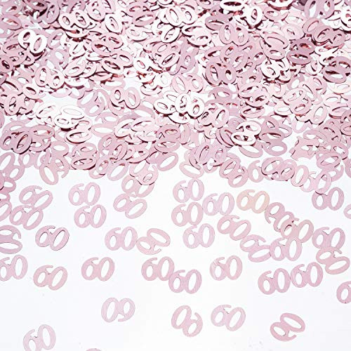 EMAAN Number 60 Metallic Foil Confetti for 60th Anniversary and 60th Birthday Party Table Confetti Decorations Rose Gold