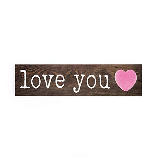 P_ Graham Dunn Love You Pink Heart Dark Stain 6 x 1_5 Pine Little Toothpick Sign