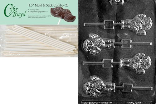 Cybrtrayd 45St25-V134 Cherub Lolly Valentine Chocolate Candy Mold with 25 4.5-Inch Lollipop Sticks