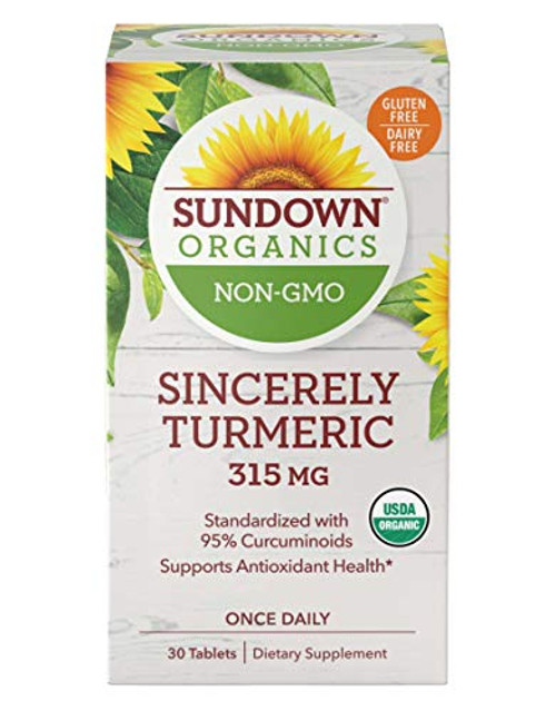 Sundown Organics Sincerely Turmeric Curcumin Supplement Gluten Free 100 Non-GMO 30 Tablets Sundown Organics Sincerely Turmeric Curcumin Supplement Gluten Free 100 Non-GMO 30 Tablets