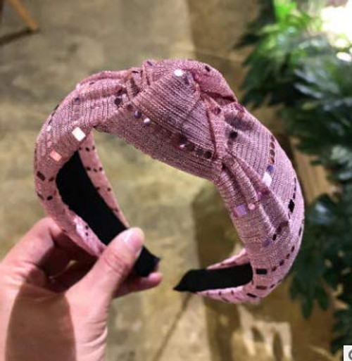 Bandana Headband for WomenMHDGG Sequins Wide Headbands Turban Headband Hair Band Bandana Hairband Head Band Wrap with Bow Cloth Wrapped HeadwearPink
