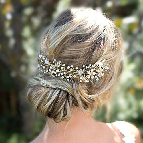 Unicra Gold Wedding Flower Bride Hair Vine Crystal Bridal Hair Piece Headbands Wedding Pearl Hair Accessories for Women and Girls Unicra Gold Wedding Flower Bride Hair Vine Crystal Bridal Hair Piece Headbands Wedding Pearl Hair Accessories for Women and Girls