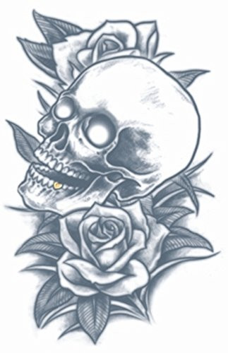Tinsley Transfers Skull   Roses Prison Temporary Tattoo TT-PR314