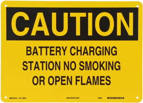 Brady 25792 14 Width x 10 Height B-401 Plastic Black on Yellow Traffic Sign Industrial Header Caution Legend Battery Charging Station No Smoking Or Open Flames