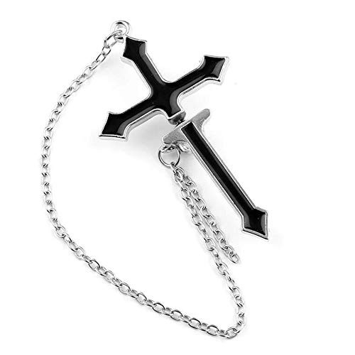 SMALLLOVE Hanging Cross Pierced Earrings for Men and Women Personalized Black Punk Fake Illusion Tunnel Cheater Chain Statement Stud Earring Cross