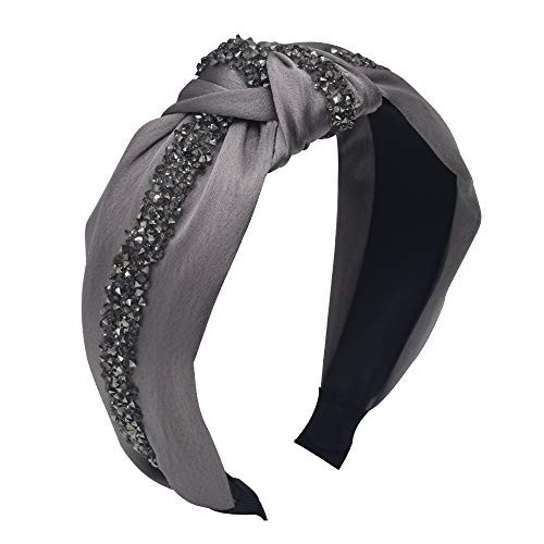 MHDGG Headbands for Women Knotted Headbands Rhinestone Diamond Turban Headbands for Women Wide Headbands for Women Vintage Hairband Hair Hoops Hair AccessoriesGray