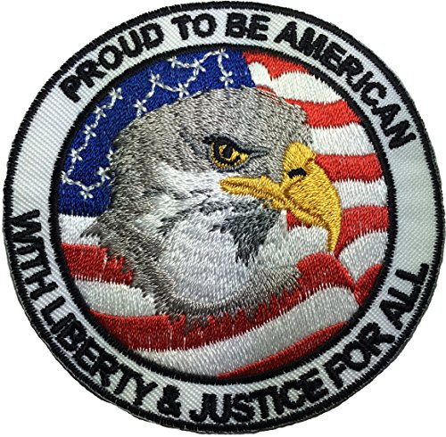 Ranger Return Proud to be American - with Liberty and Justice for All - Eagle with USA Flag - Sew Iron on Embroidered Patch RR-Iron-PRUD-TOBE-AMRC-EAGL