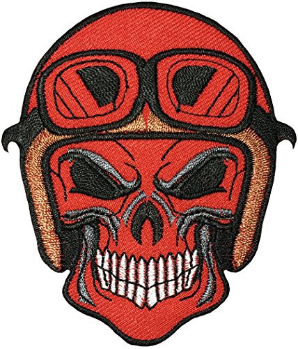 Papapatch Skull Dead Head Helmet Goggles Ghost Zombie Death Biker Rider Chopper Motorcycle Jacket Vest Costume Embroidered Sew on Iron on Patch - Red Iron-Skull-Helmet-RED