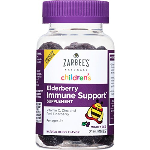 Zarbee's Naturals Children's Elderberry Immune Support* Gummies with Vitamin C, Zinc, Natural Berry Flavor, 21 Count
