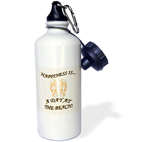 3dRose wb_213113_1"Happiness is a day at the beach Vacation popular saying" Sports Water Bottle 21 oz Multicolor