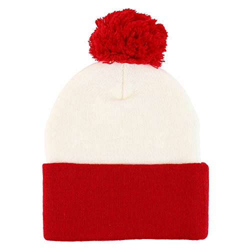Armycrew Red White 2-Tone Pom Pom Long Cuff Knit Winter Beanie Hat - 1 Pack