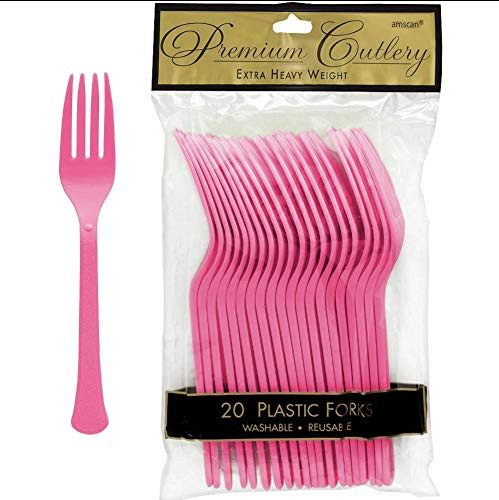 Premium Heavy Weight Plastic Forks  Bright Pink  Pack of 20  Party Supply