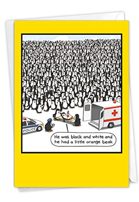 NobleWorks - Funny Happy Birthday Card with Envelope - Animal Humor Cartoon Bday Notecard - Penguin Description C3678BDG
