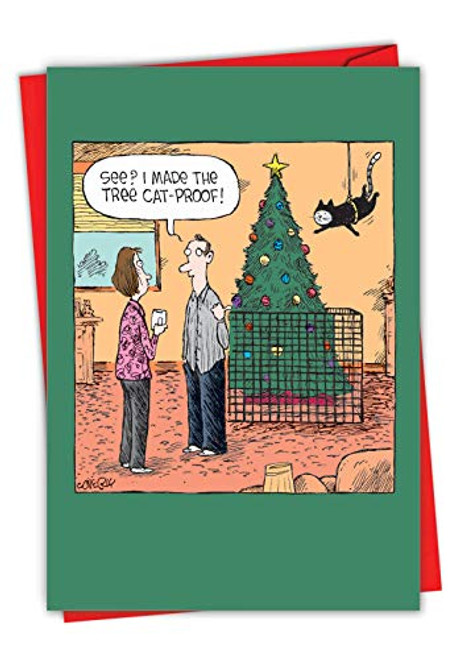 NobleWorks Cat Proof Tree - Merry Christmas Card with Envelope - Funny Pet Animal Cartoon Husband and Wife Humor Notecard C3392XSG NobleWorks Cat Proof Tree - Merry Christmas Card with Envelope - Funny Pet Animal Cartoon Husband and Wife Humor Notecard C3392XSG