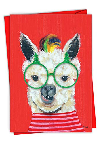 The Best Card Company Personality Llamas - Merry Christmas Greeting Card with Envelope 4_63 x 6_75 Inch - C7036JXSG