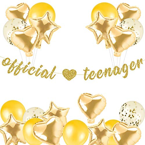 Gold Glittery Official Teenager Balloon Banner 13th Birthday Decorations for Girls 13 Years Old Birthday Party Supplies Gold Glittery Official Teenager Balloon Banner 13th Birthday Decorations for Girls 13 Years Old Birthday Party Supplies