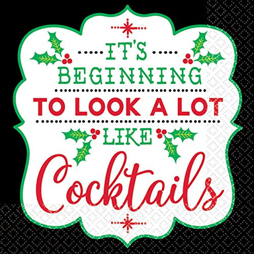 amscan Its Beginning to Look A Lot Like Cocktails Beverage Napkins 5 x 5 16 Ct_