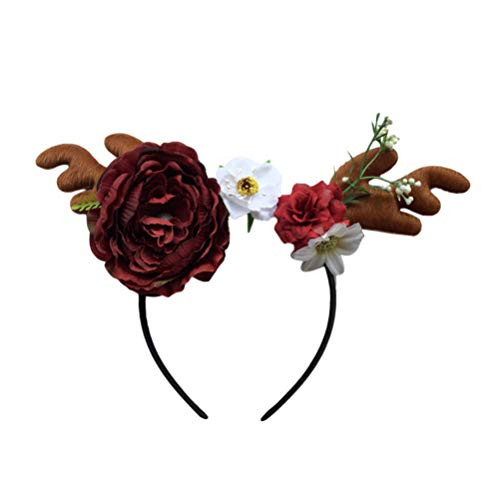 Minkissy Christmas Headbands with Flower Reindeer Antlers Headband Hair Hoops Headdress Headwear Christmas Costume Hair Accessories Gifts for Adult Chidren Girls Assorted Pattern