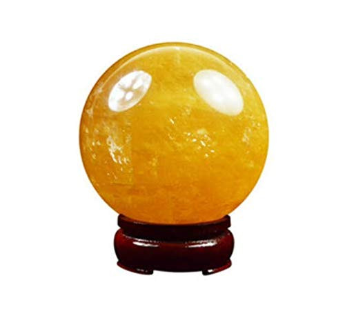 Sinen 3_6cm-4_2cm Small Size Natural Citrine Calcite Quartz Crystal Sphere Citrine Ball Healing Gemstone Wooden Stand