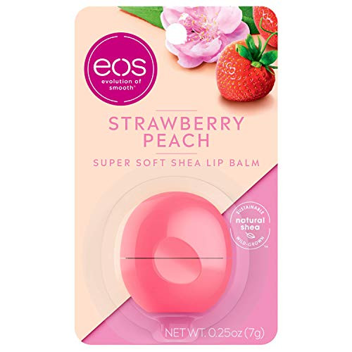 eos Super Soft Shea Sphere Lip Balm - Strawberry Peach  Deeply Hydrates and Seals in Moisture  Sustainably-Sourced Ingredients  0_25 oz