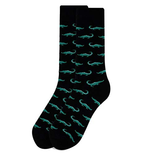 Alligator Novelty Socks for Men - Fun Colorful Dress Socks - Premium Cotton - Size 8-13 One Pair - Crocodile Socks Black