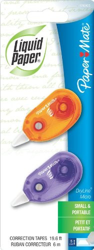 Paper Mate Liquid Paper DryLine Micro Correction Tape Assorted Colors 2 Count
