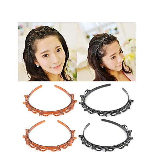jinshiband 4PCS Double Layer Twist Plait Headband Hair Tools Double Bangs Hairstyle Hairpin Multi-Layer Hollow Woven Headband Headband with Alligator Clip Korean Style Fashionable Girl Braided Hair