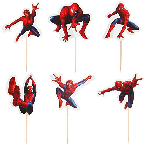 24 Uds_ De dibujos animados SpidermanAvengerSuper Mario fiesta Cupcake Toppers elige niños cumpleaños fiesta boda pastel decoración suministros Spiderman