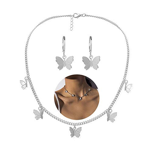 Butterfly Choker Necklace for Women Silver Choker Chain Necklaces Dainty Butterfly Necklace And Earrings Jewelry Set Girls Gifts Butterfly Choker Necklace for Women Silver Choker Chain Necklaces Dainty Butterfly Necklace And Earrings Jewelry Set Girls Gifts