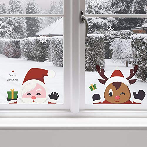 BININBOX Christmas Window Clings Stickers Holiday Christmas Decals Decorations Santa Claus Reindeer Snowflakes Decals for New Year Christmas Party Decoration Window Stickers