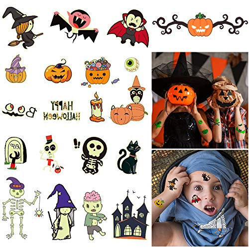 Halloween Temporary Tattoos for Kids-190PCS Halloween Decorations Assorted Temp Tattoos Glow in the Dark Halloween Tattoos Stickers Trick or Treat Temp Tats Ghost Monster Pumpkin Temp Tattoos for Halloween Party Favors Supplies Decorations