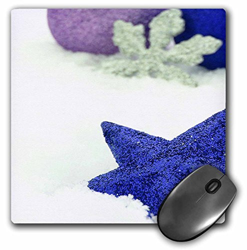 3dRose LLC 8 x 8 x 0.25 Inches Mouse Pad, Blue Christmas Star with Silver Snowflake (mp_77025_1)