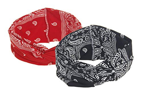 Womens Bandana Turban knotted Yoga Paisley Boho Headband BlackRed Womens Bandana Turban knotted Yoga Paisley Boho Headband BlackRed