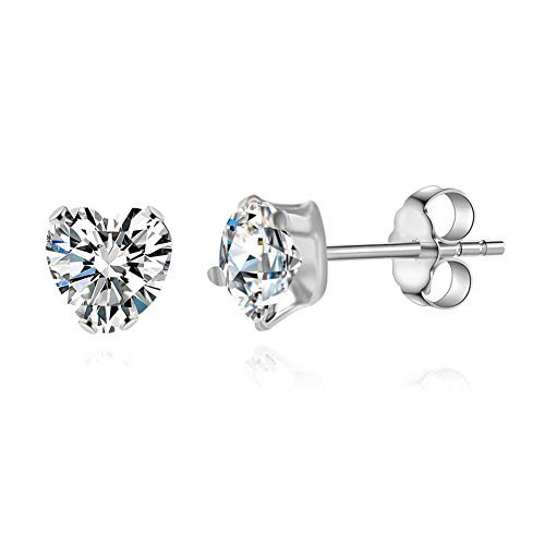Womens 316L Surgical Steel Heart Clear Cubic Zirconia Stud Earrings for Women Heart CZ Stud Earrings Stainless Steel Crystal Earring Ear Stud Jewelry for Men Jewelry Gifts for Women 3mm Silver