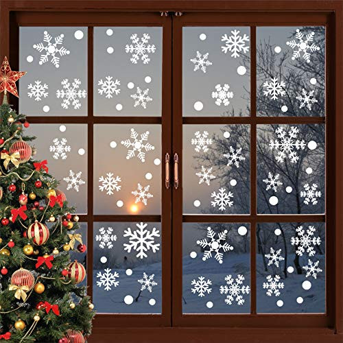 190PCS Christmas Snowflake Window Stickers Clings Decorations White Christmas Window Decals for Holiday Winter Window Decal
