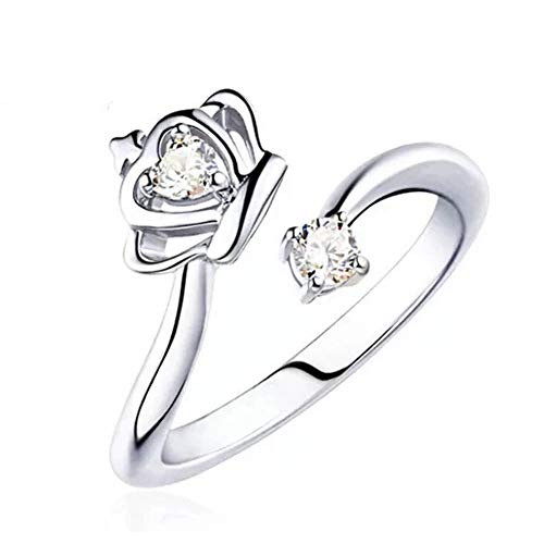 Tafeily 925 Sterling Silver CZ Adjustable Rings Open Rings Princess Queen Crown Rings for Women and Girls