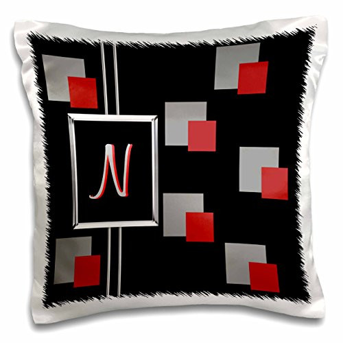 3dRose pc_215244_1 Modern Geometric Black Red Grey Circle Pattern Monogram Letter A - Pillow Case, 16 by 16"