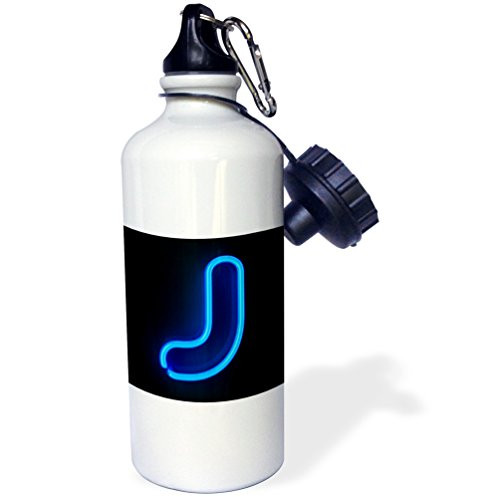 3dRose Monogram letter J abstract neon blue lit shining illuminated Sports Water Bottle 21 oz White
