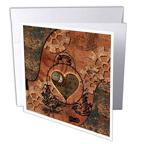 3dRose Steampunk Wonderful Heart Clocks and Gears - Greeting Card 6 x 6 Single gc-252744-5
