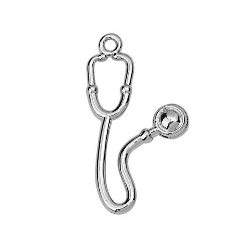 Nurse RN or Doctor Stethoscope Pendant Charms 20 Pack Silver Tone About 1 Inch Regular Shape