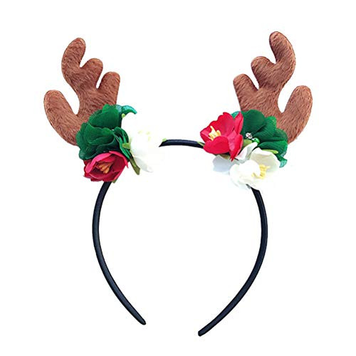 BESTOYARD Reindeer Antlers Hair Band Artificial Flower Headband Christmas Party Headdress Hair Hoop Costume Hair Accessory for Kids Coffee Antlers